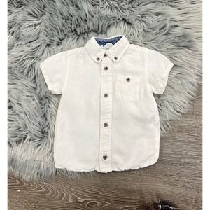 Bitz Kids White Linen Blend Button Up Size 12/18 Month NEW